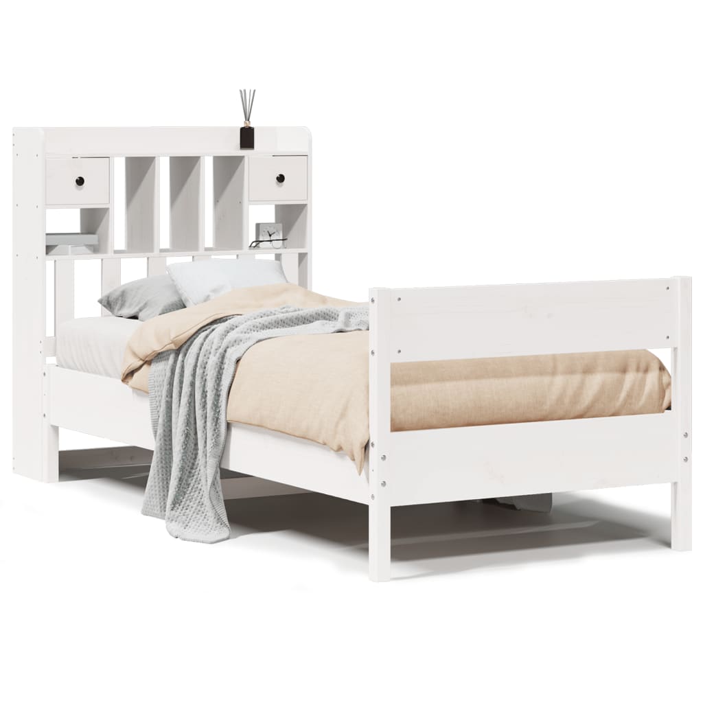 Solid wood bed with shelf without mattress white 75x190 cm pine