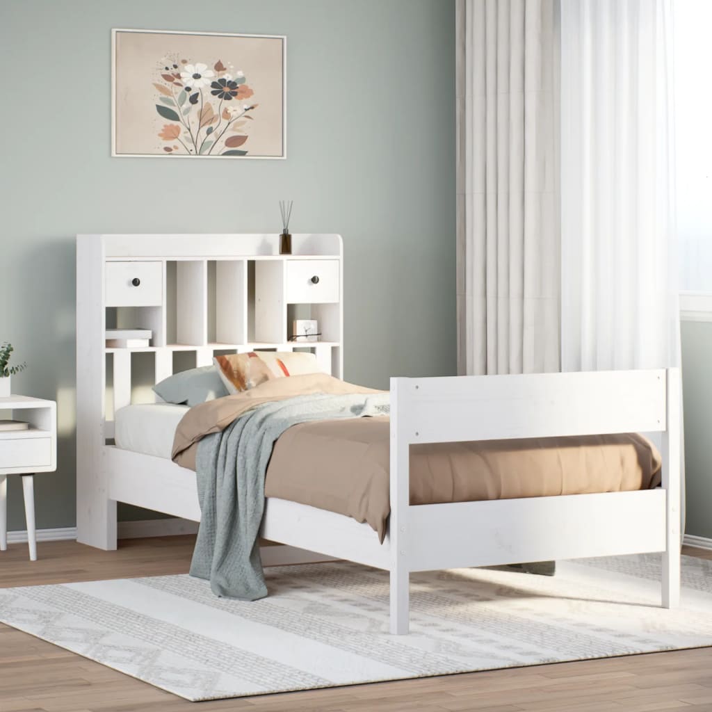 Solid wood bed with shelf without mattress white 75x190 cm pine