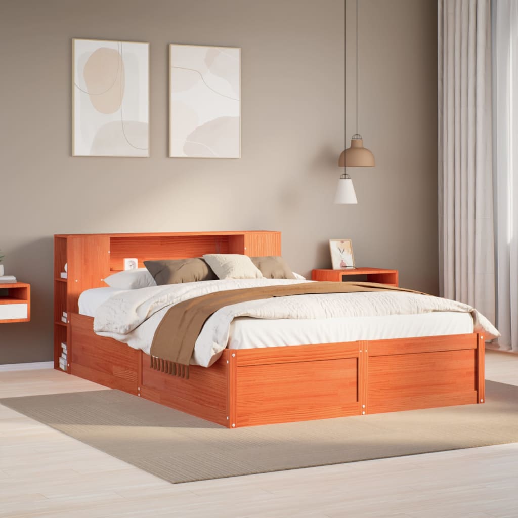 Solid wood bed without mattress wax brown 135x190 cm pinewood