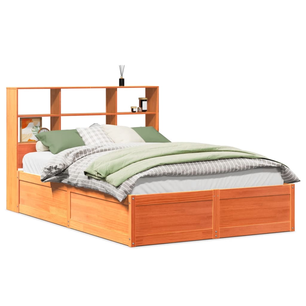 Solid wood bed without mattress wax brown 140x190 cm pinewood