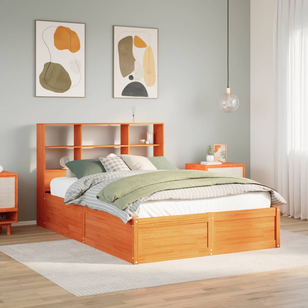 Solid wood bed without mattress wax brown 140x190 cm pinewood