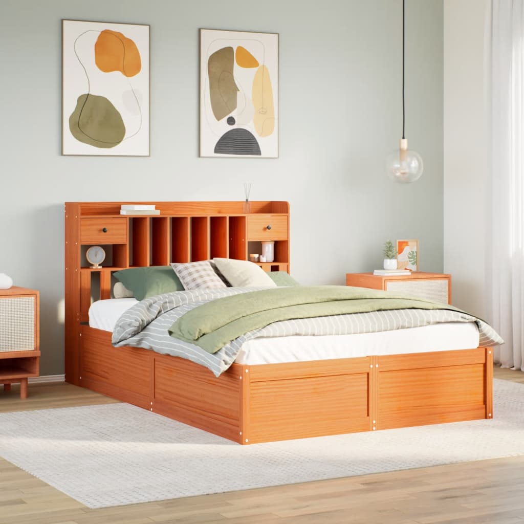 Solid wood bed without mattress wax brown 150x200 cm pinewood