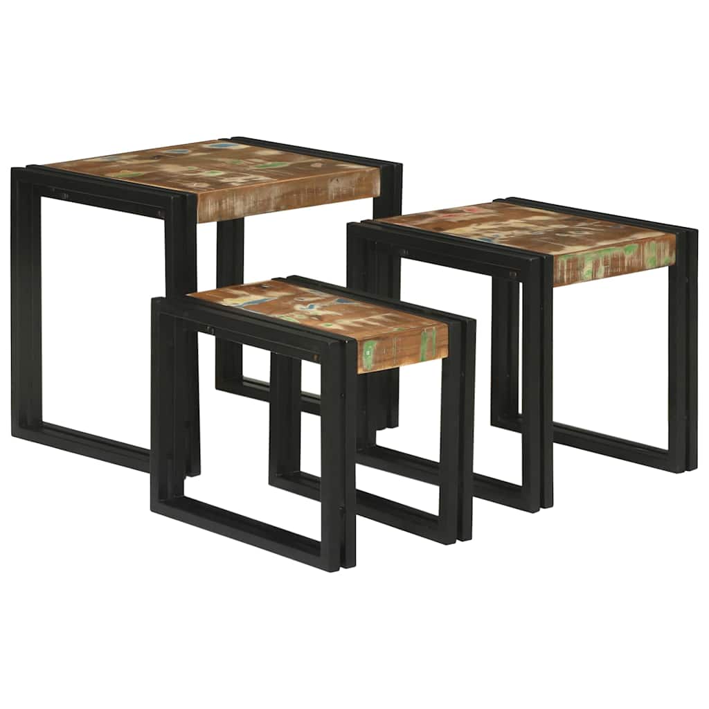 Satztische 3 pcs Braun und Schwarz Massivholz Altholz