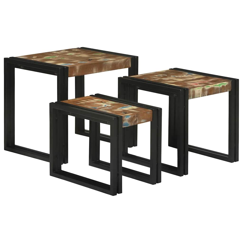 Satztische 3 pcs Braun und Schwarz Massivholz Altholz