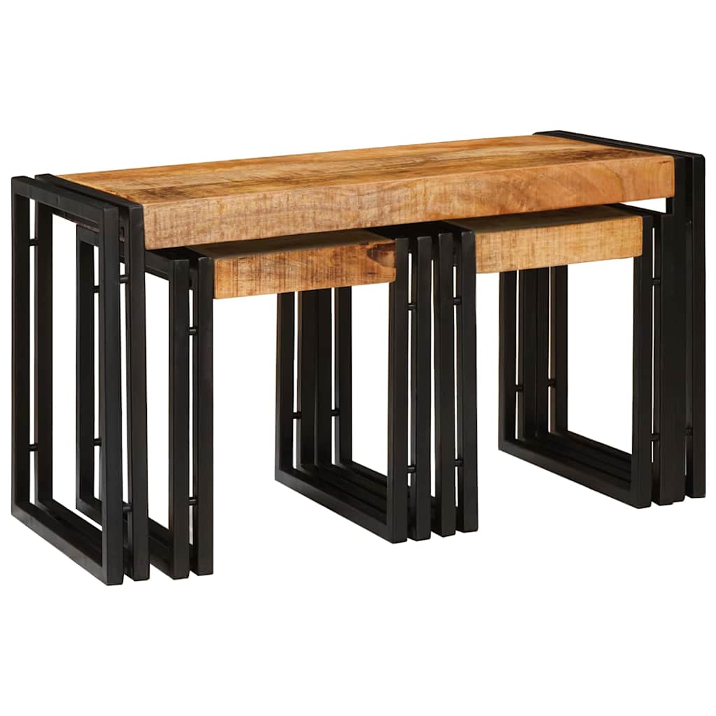 Nestingtisch 3 pcs Massives raues Mangoholz und ein Metall
