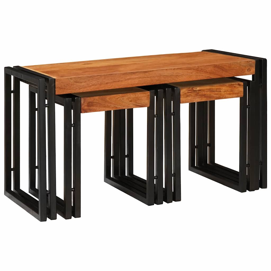 Beistelltische 3 pcs Braun und Schwarz Massivholz Akazie
