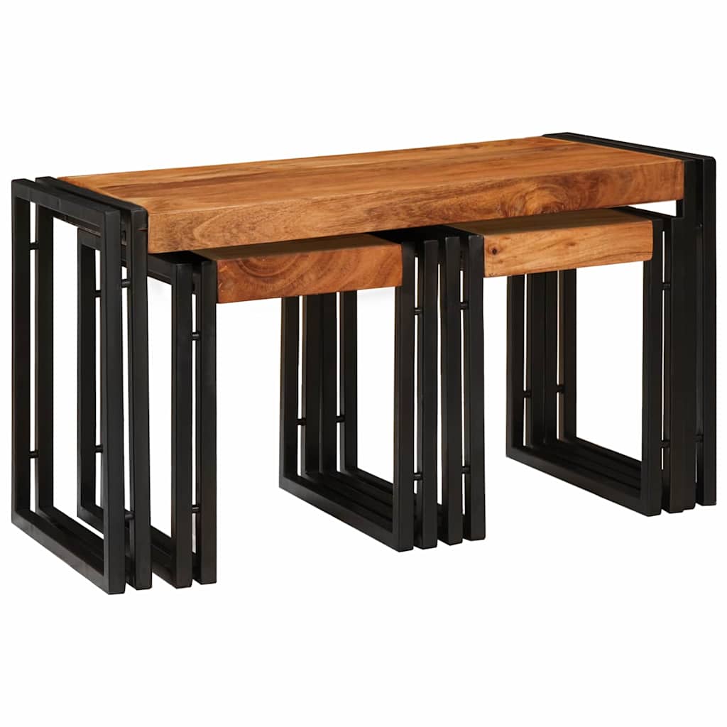 Beistelltische 3 pcs Braun und Schwarz Massivholz Akazie
