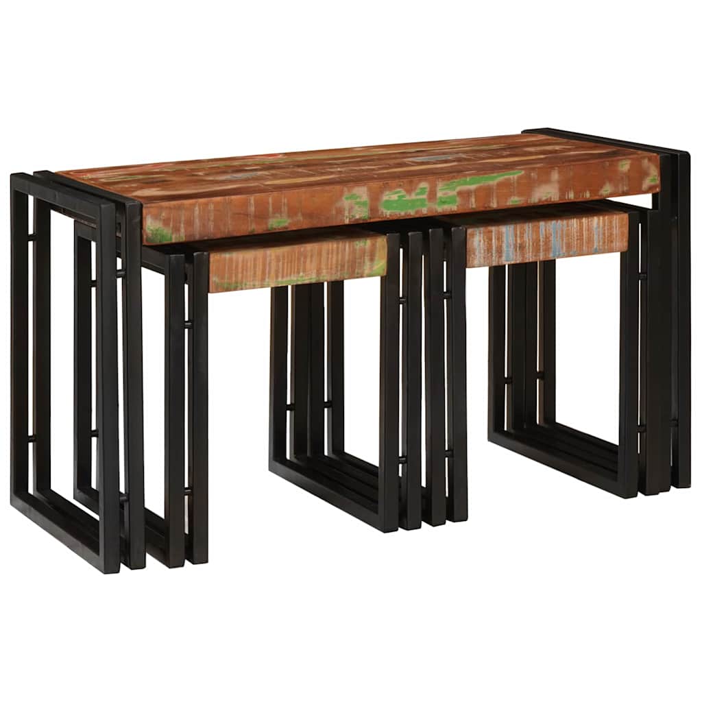 Nestingtisch 3 pcs Braun und Schwarz recyceltes Massivholz