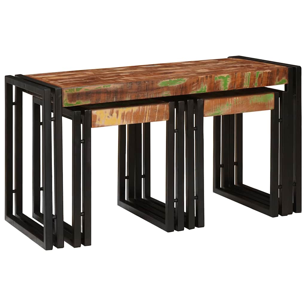 Nestingtisch 3 pcs Braun und Schwarz recyceltes Massivholz