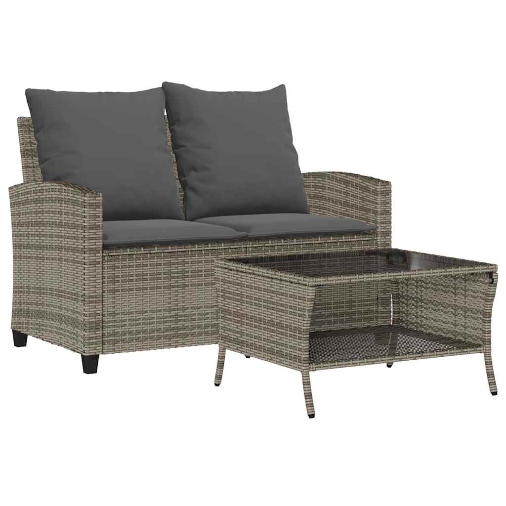 Garden Sofa 2-Seater with Cushions & Table Grey Poly Rattan