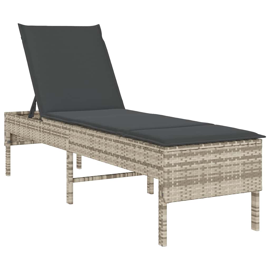 Sun lounger with cushion light grey 55x200x44 cm poly rattan