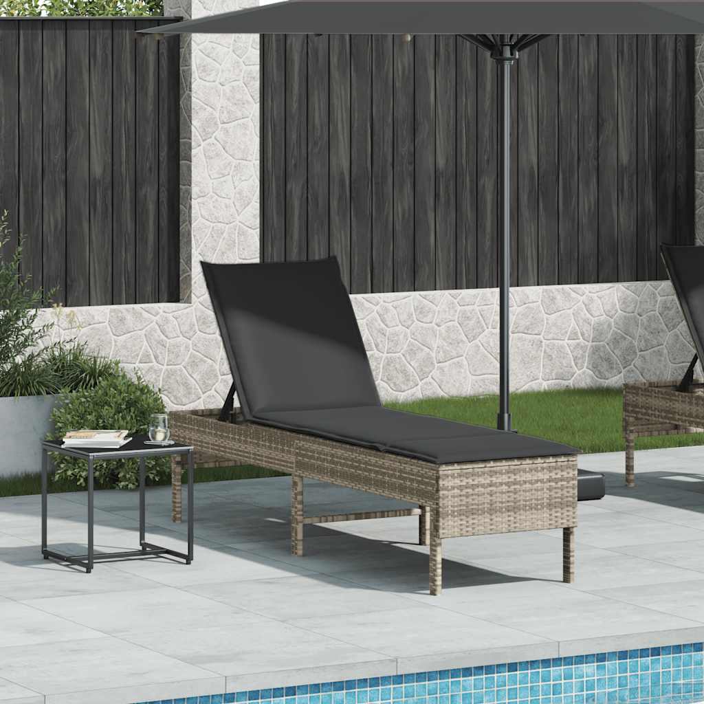 Sun lounger with cushion light grey 55x200x44 cm poly rattan