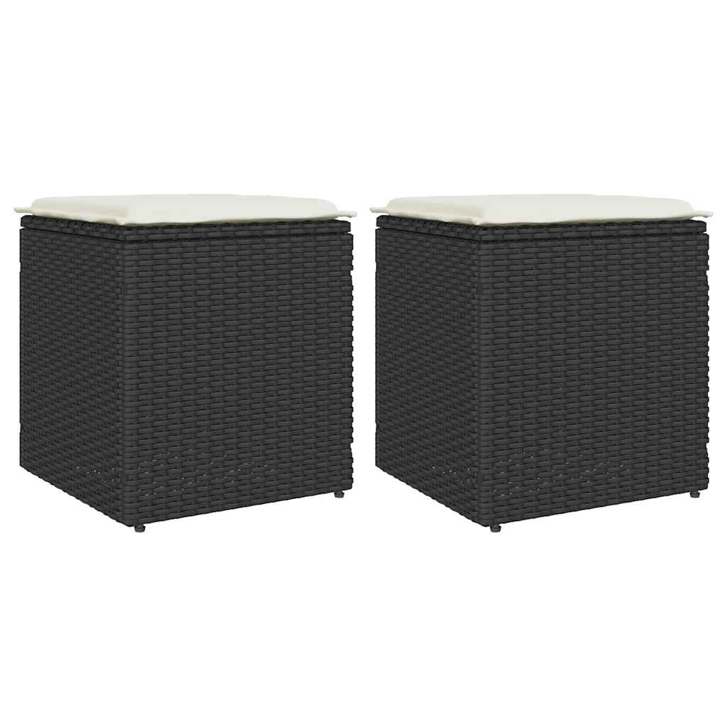 Gartenhocker mit Kissen 2 Stk. Schwarz 40x40x43 cm Poly Rattan