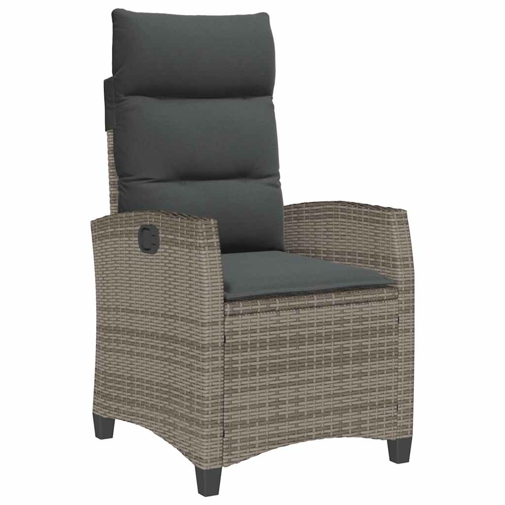 Gartensessel mit Beistelltisch Verstellbar Grau Poly Rattan