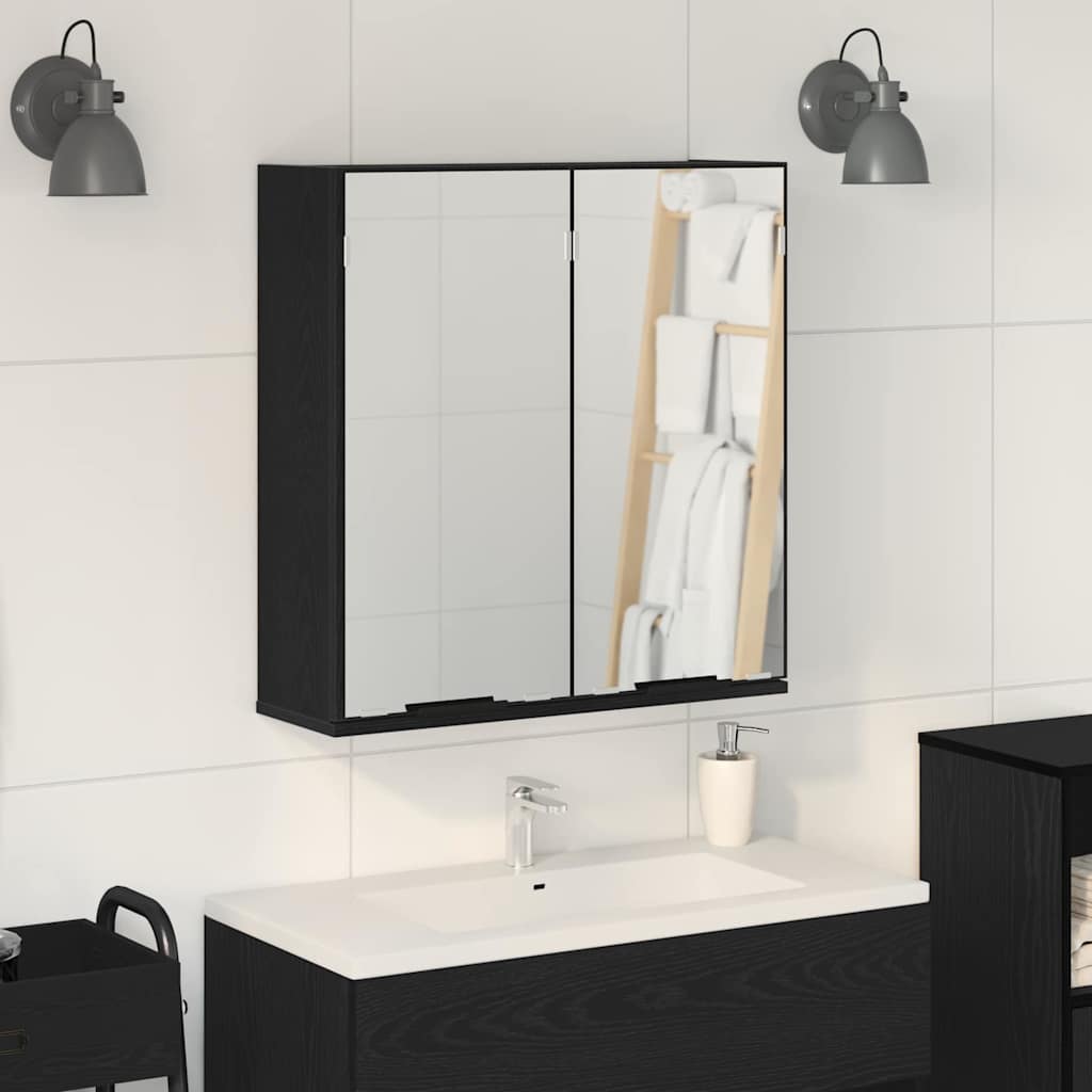 Badezimmerspiegelschrank mit Tür Schwarze Eiche 64 x 20 x 67 cm