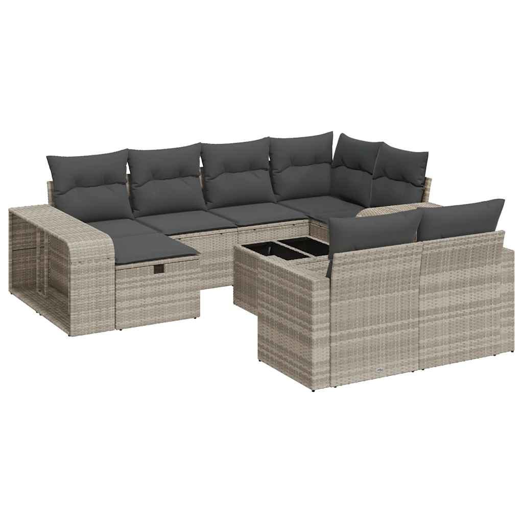 11-piece garden sofa set with cushions, light grey poly rattan