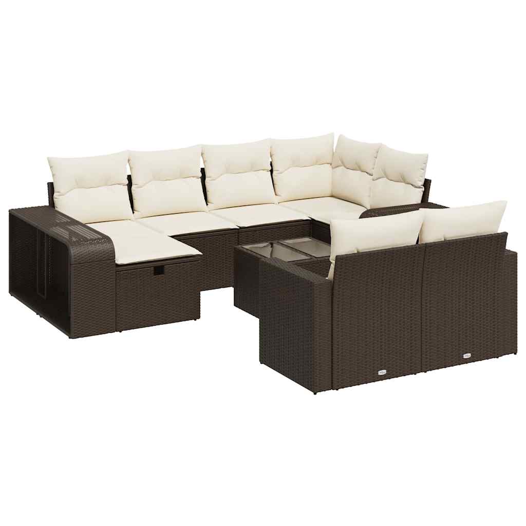 11-tlg. Garten-Sofagarnitur mit Kissen Braun Poly Rattan