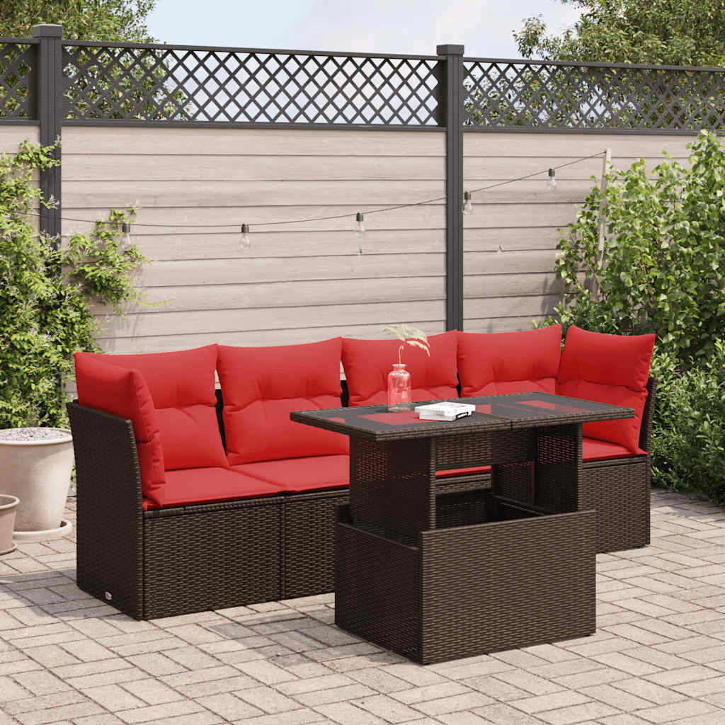 5-tlg. Garten-Sofagarnitur mit Kissen Braun Poly Rattan Akazie