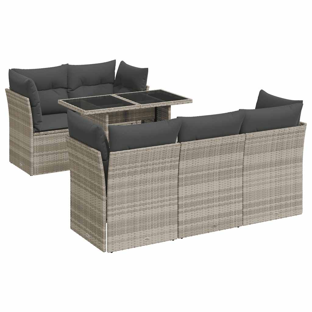 6-piece garden sofa set with cushions, light grey poly rattan