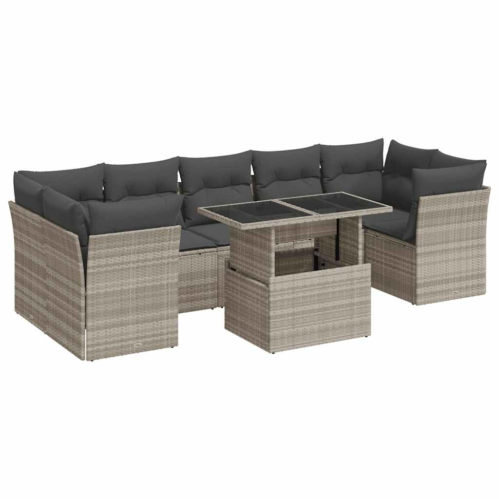 10-piece garden sofa set with cushions, light grey poly rattan