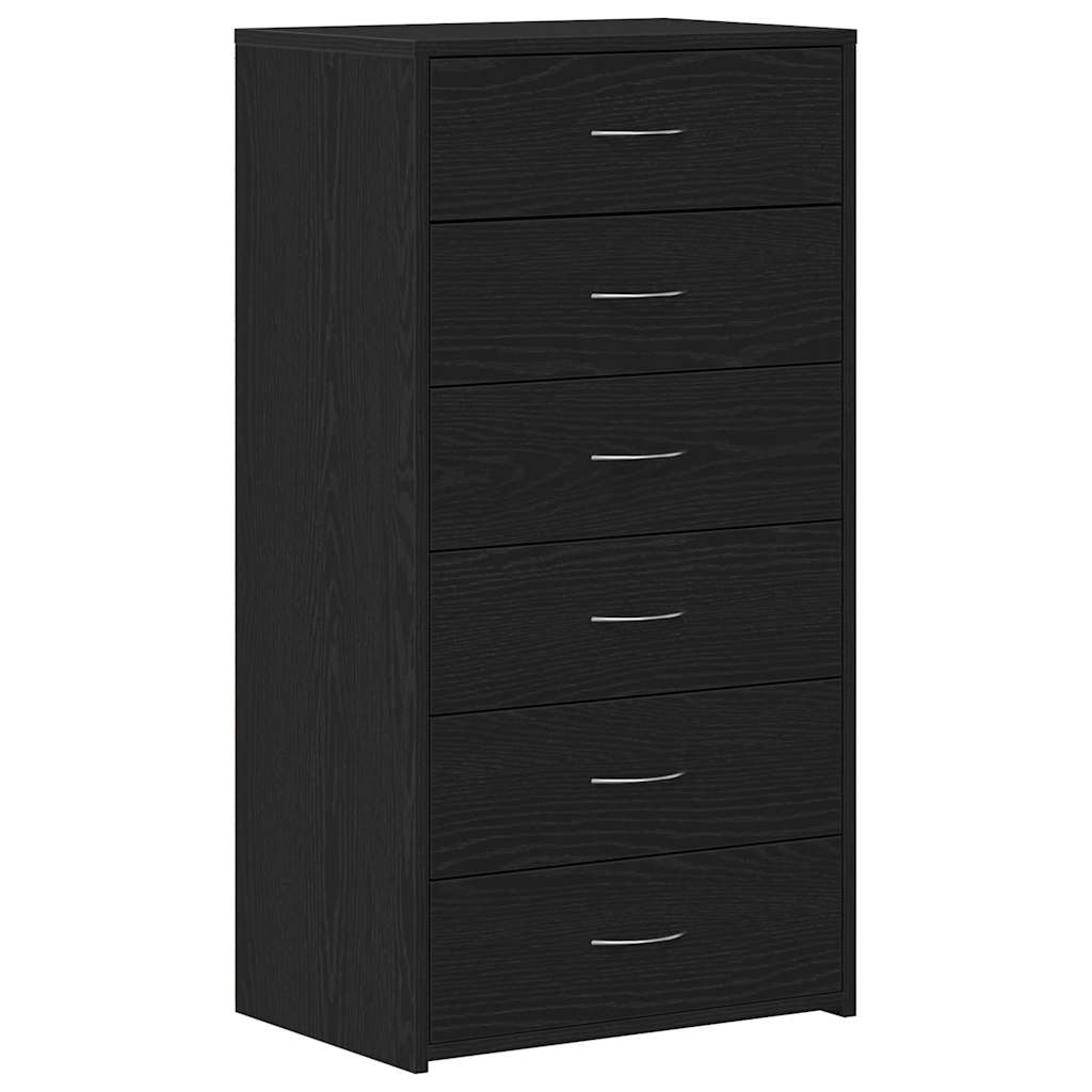 Sideboard mit 6 Schubladen Schwarz Eichen-Optik 50x34x96 cm