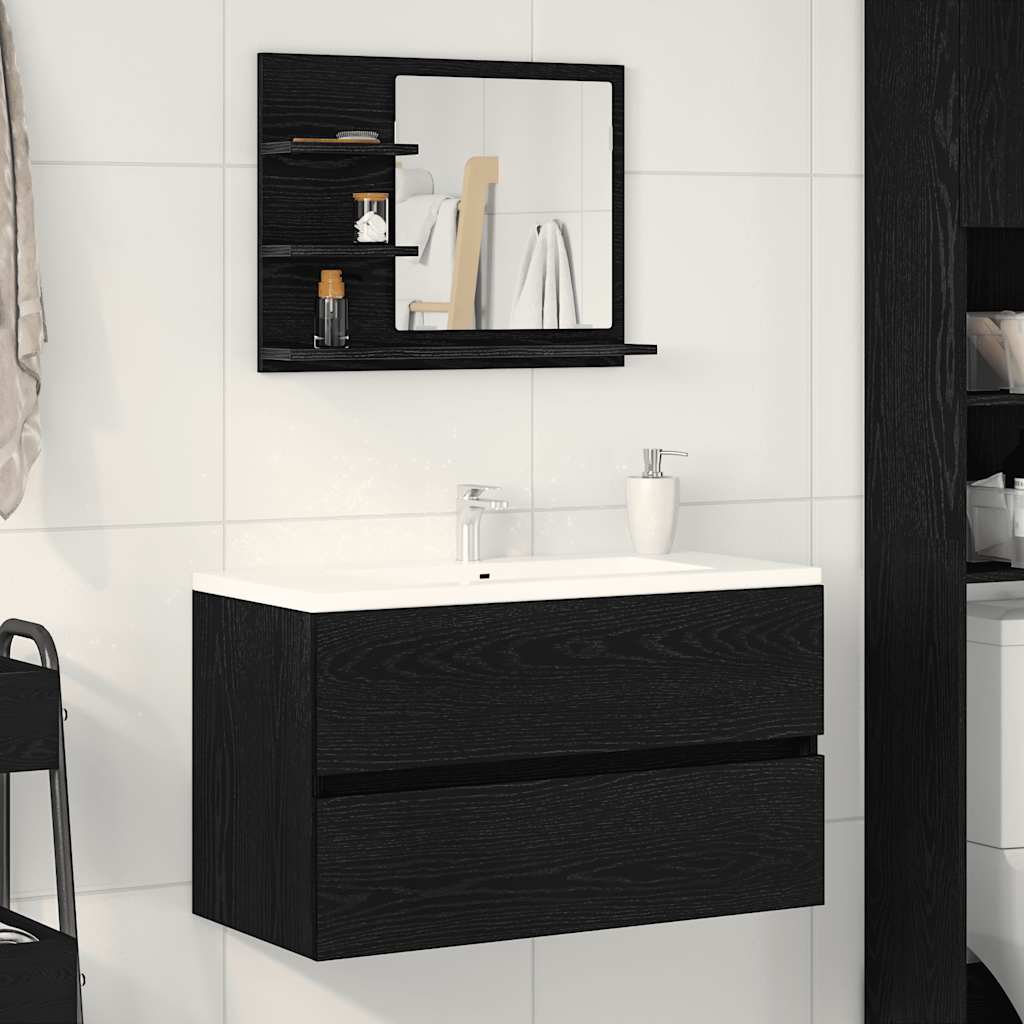 Badspiegel Schwarz Eichen-Optik 60x10,5x45 cm Holzwerkstoff