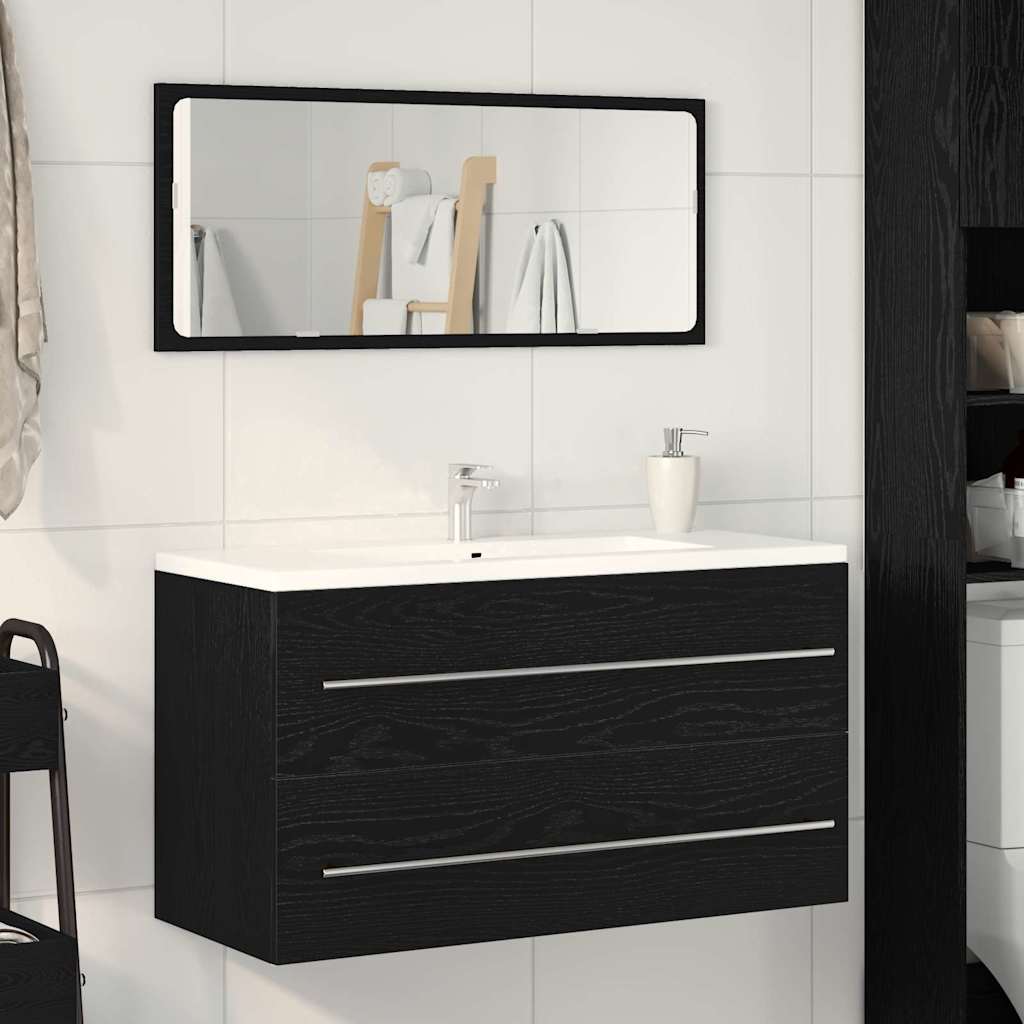 Waschbecken-Schrank mit Spiegel Schwarze Eiche 90 x 45 x 1.5 cm
