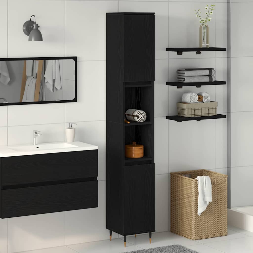 Badezimmerschrank Schwarze Eiche 30 x 30 x 190 cm Holzwerkstoff