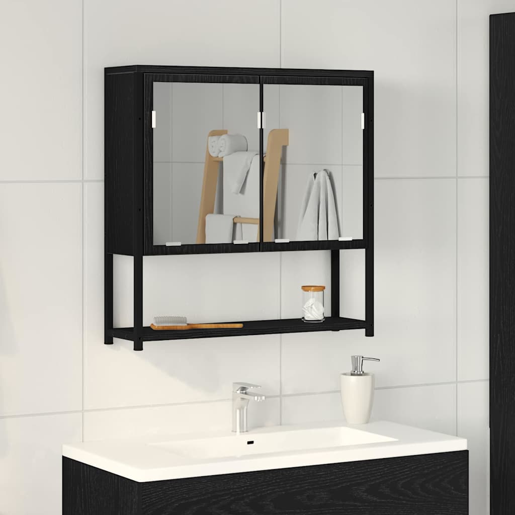 Badezimmerspiegelschrank mit Tür Schwarze Eiche 60 x 16 x 60 cm