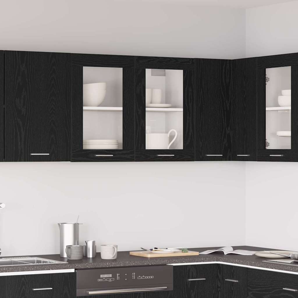Hängender Glaskasten mit Regal Schwarze Eiche 80 x 31 x 60 cm