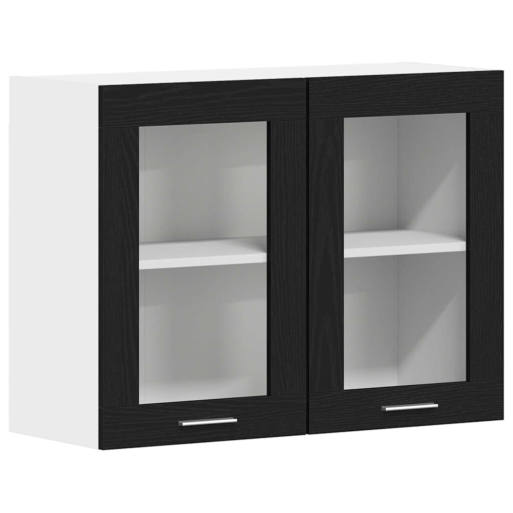 Hängender Glaskasten mit Regal Schwarze Eiche 80 x 31 x 60 cm