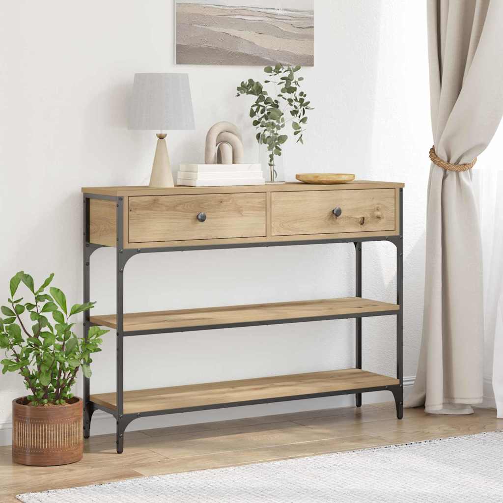 Konsolentisch mit Regal Eiche handwerklich 100 x 25 x 75 cm