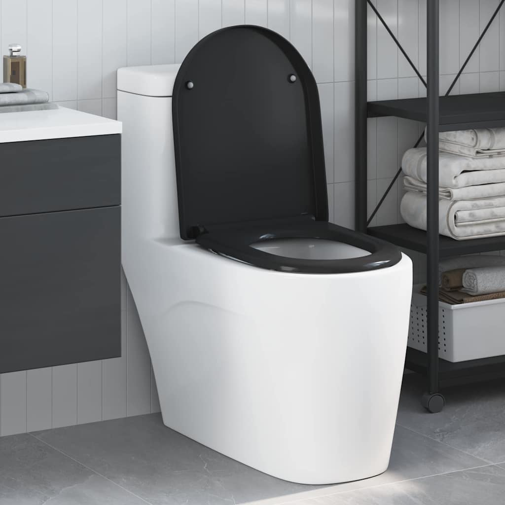 Schnellverschluss-WC-Sitz Schwarz 46,2 x 36 x 4,3 cm Duroplast