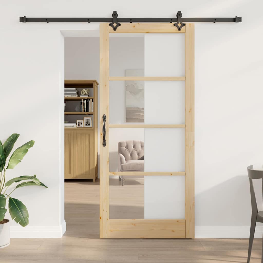 Schiebetür Manuell Braun 93 x 211 cm Holz und Metall