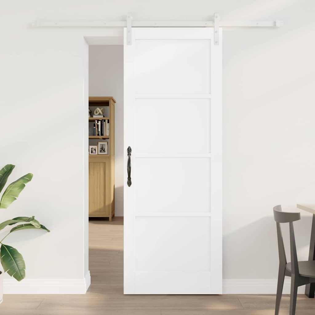 Schiebetür Weiß 78 x 211 cm Massives Kiefernholz und Stahl