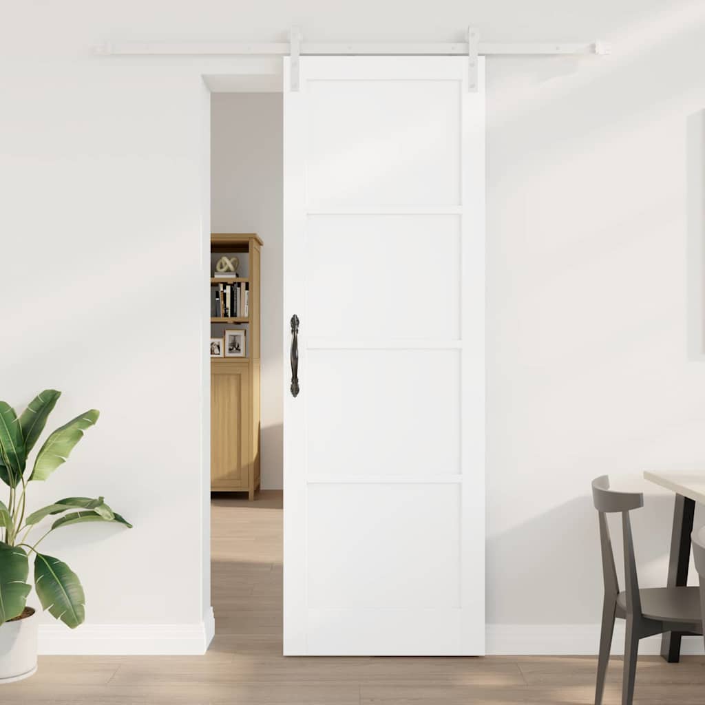 Schiebetür Weiß 78 x 232 cm Massives Kiefernholz und Stahl