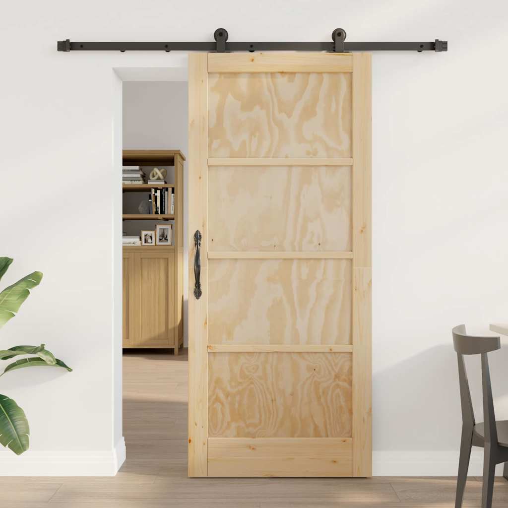 Schiebetür-Set Manuell Natur und Schwarz 86 x 198.5 cm