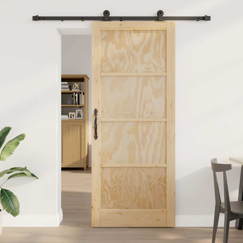 Schiebetür-Set Manuell Natur und Schwarz 86 x 211 cm
