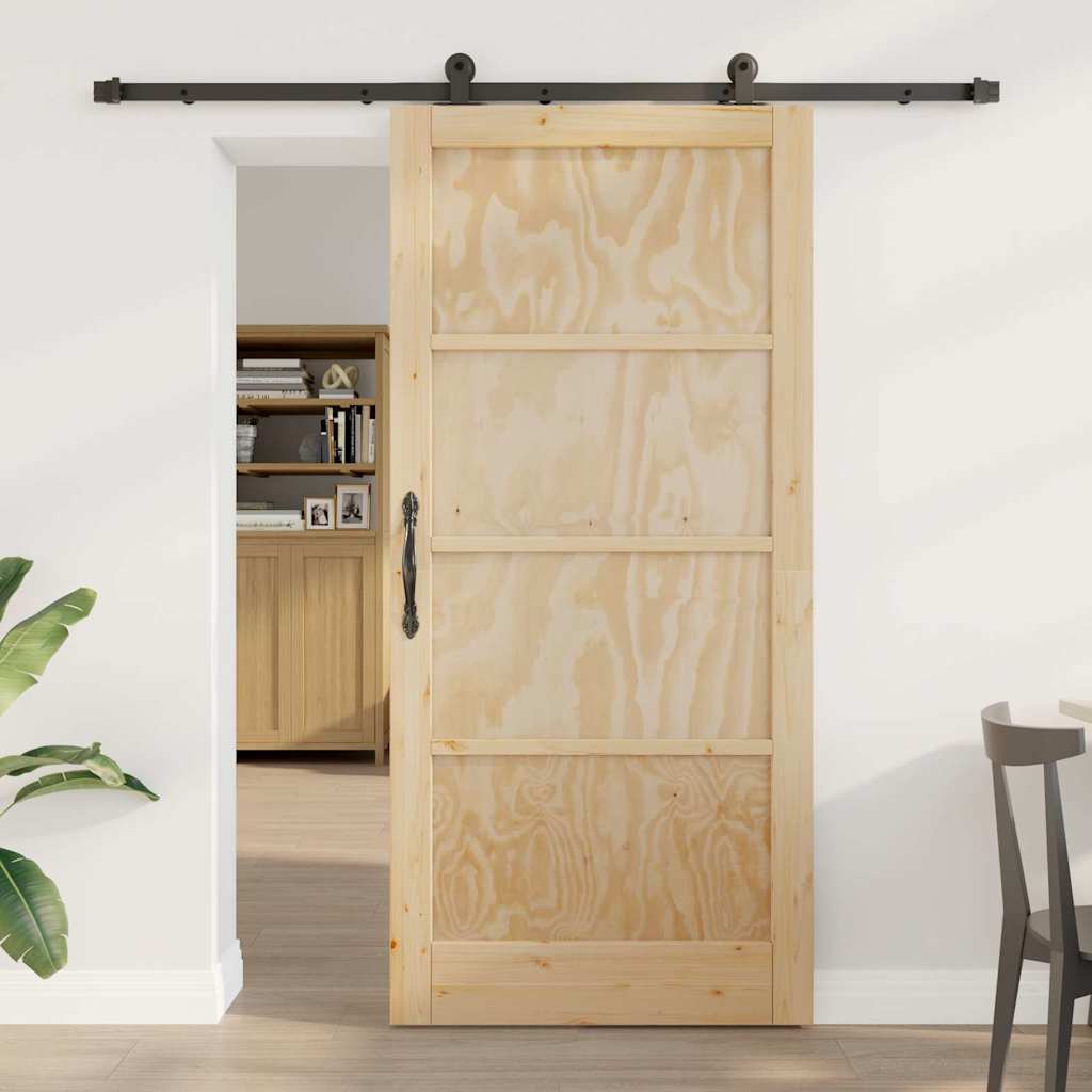 Schiebetür-Set Manuell Natur und Schwarz 93 x 202 cm