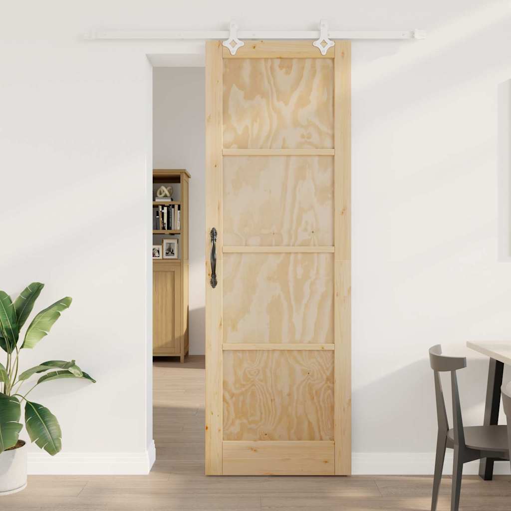 Schiebetür Weiß 78 x 232 cm Massives Kiefernholz und Stahl