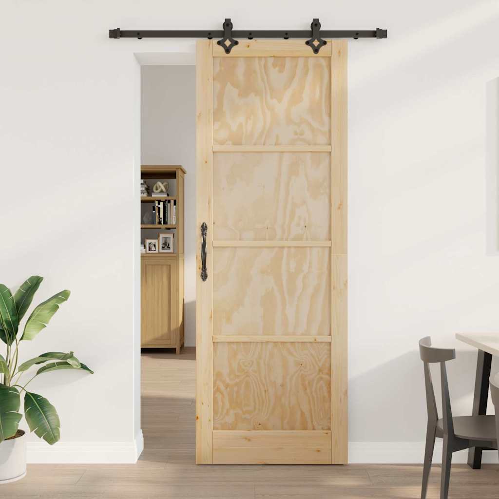 Schiebetür-Set Manuell Natur und Schwarz 83 x 232 cm