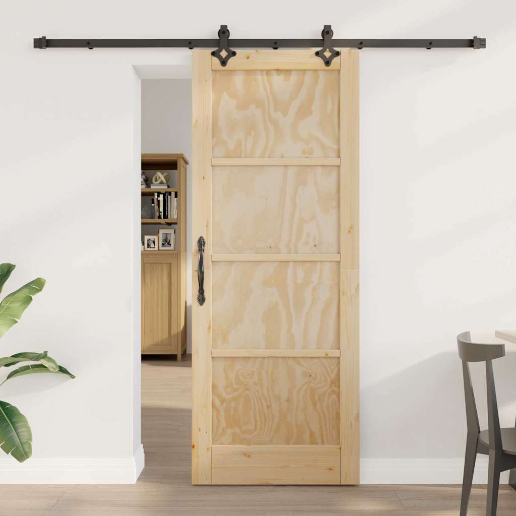 Schiebetür-Set Manuell Natur und Schwarz 78 x 202 cm