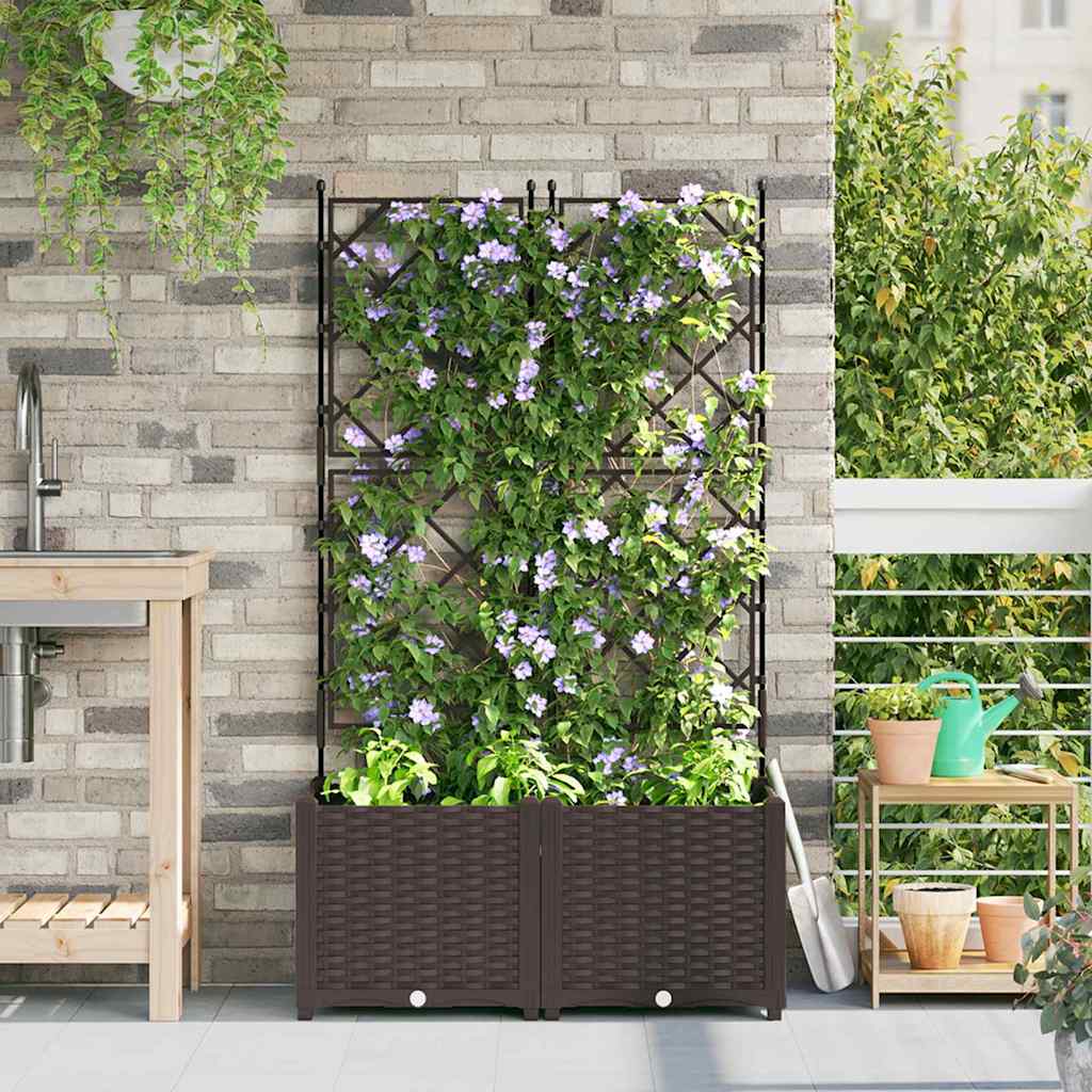 Gartenpflanzer mit Gitter 2 pcs Braun 80 x 40 x 143 cm PP