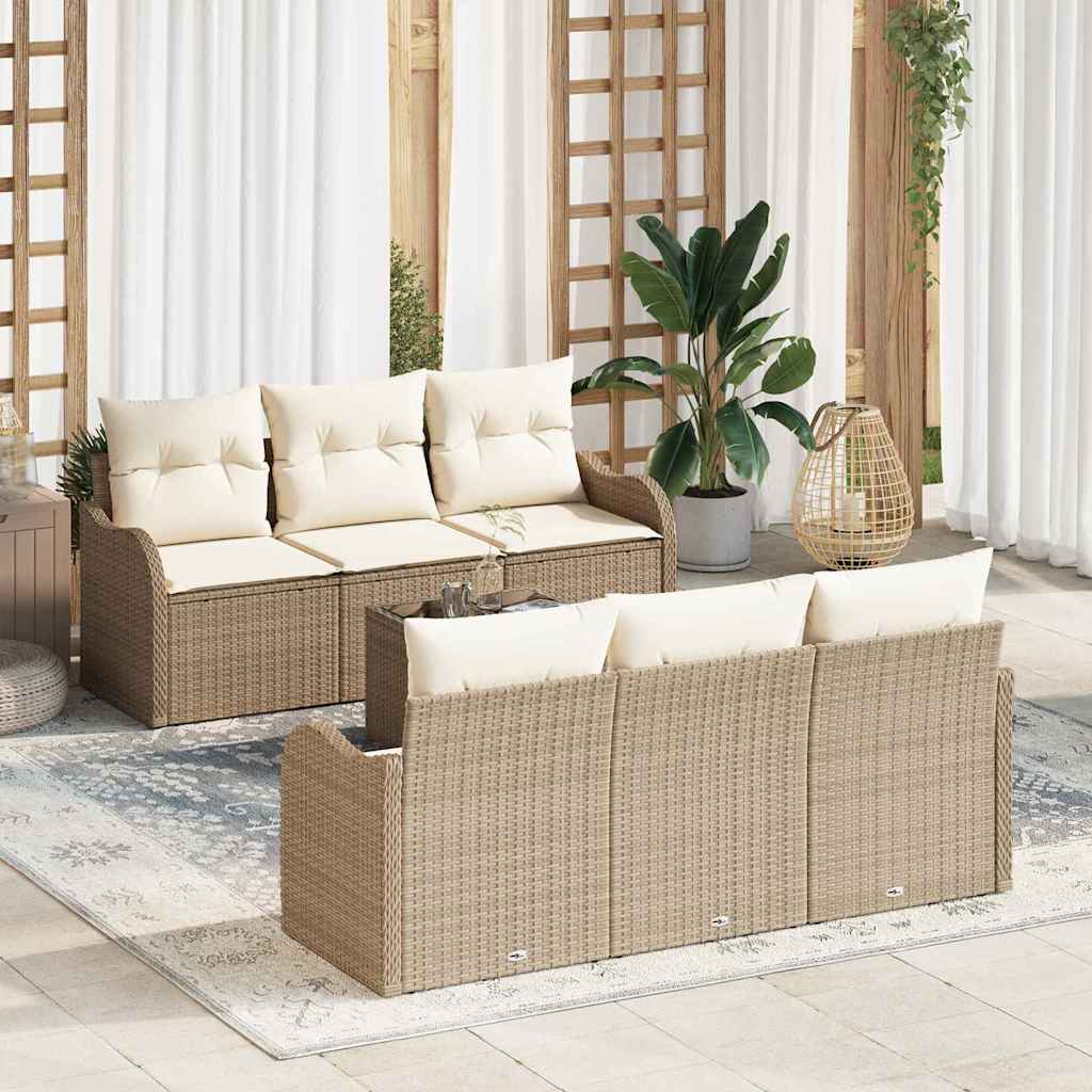 Garten-Sofa-Set 7 pcs Beige 55 x 55 x 37 cm Poly Rattan