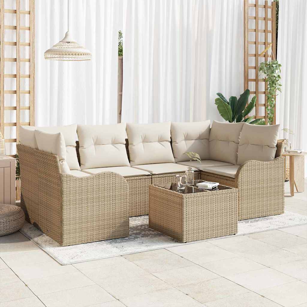 Garten-Sofa-Set 7 pcs Beige 55 x 55 x 37 cm Poly Rattan