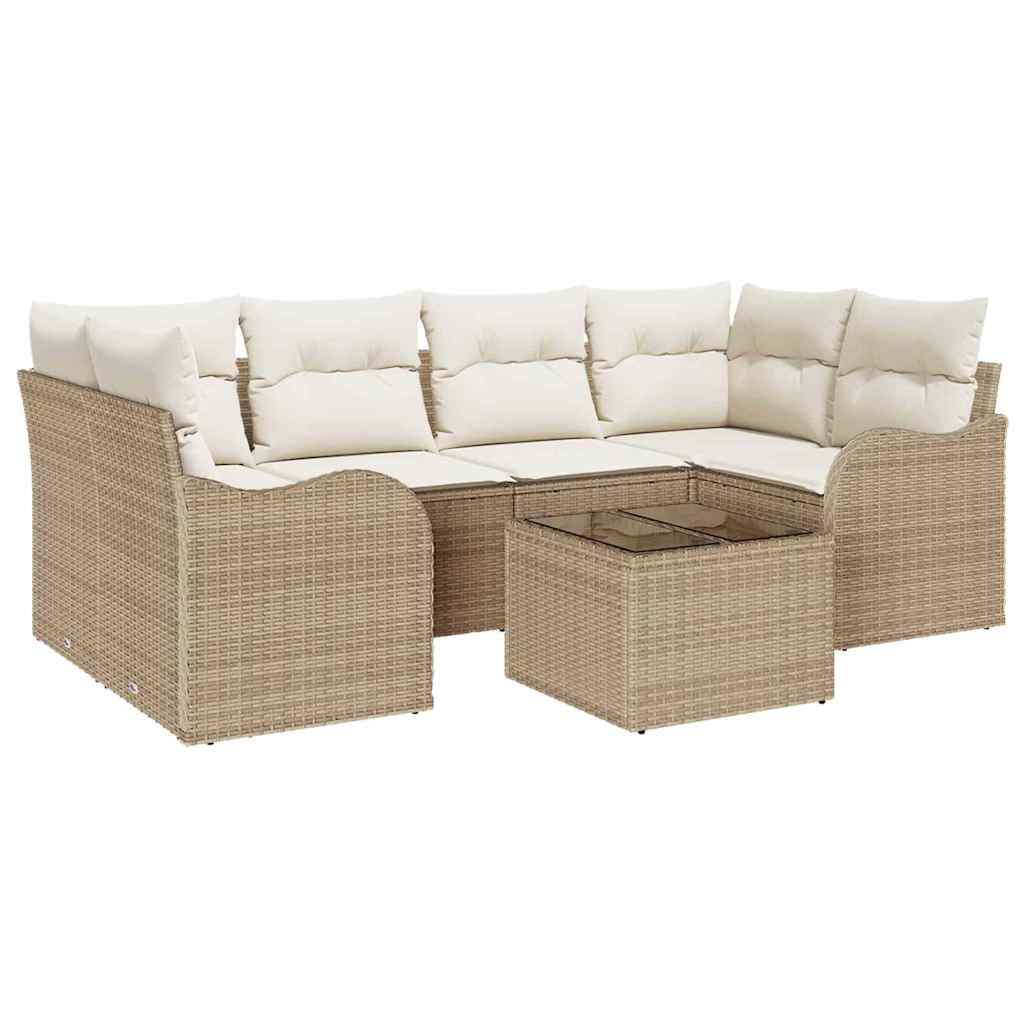 Garten-Sofa-Set 7 pcs Beige 55 x 55 x 37 cm Poly Rattan