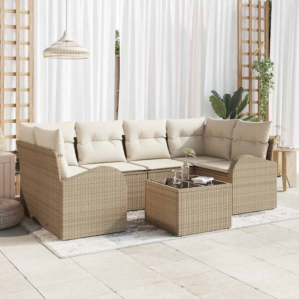 Garten-Sofa-Set 7 pcs Beige 55 x 55 x 37 cm Poly Rattan