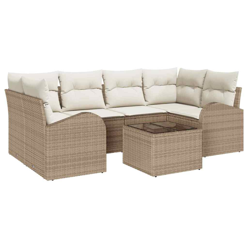 Garten-Sofa-Set 7 pcs Beige 55 x 55 x 37 cm Poly Rattan