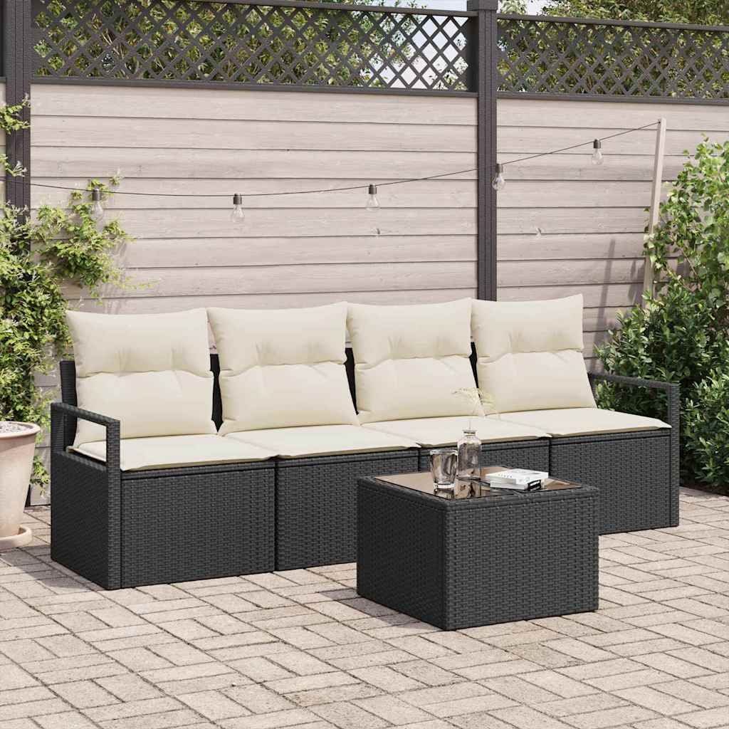 Garten-Sofa-Set 5 pcs Schwarz, Creme 55 x 55 x 37 cm