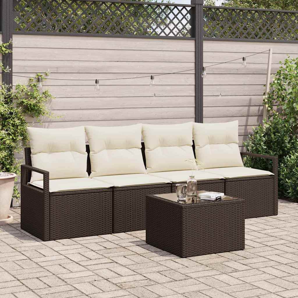 Garten-Sofa-Set 5 pcs Braun, Creme 55 x 55 x 37 cm Poly-Rattan